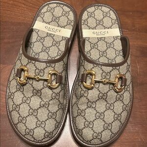 Gucci Tan and Brown Horsebit Mules MENS SIZE 6